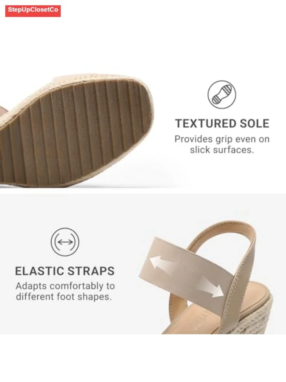 Espadrille Platform Wedge Sandals Open Toe Ankle Strap Slip On Non Slip